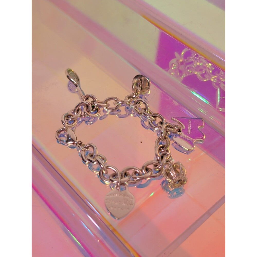 Tiffany & Co 925 Sterling Silver Charm Bracelet Scottie Crown Tennis 35g
